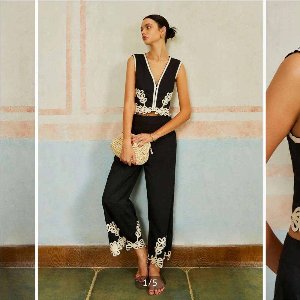 Commense Casual Embroidery Sleeveless Zipper Pants Set